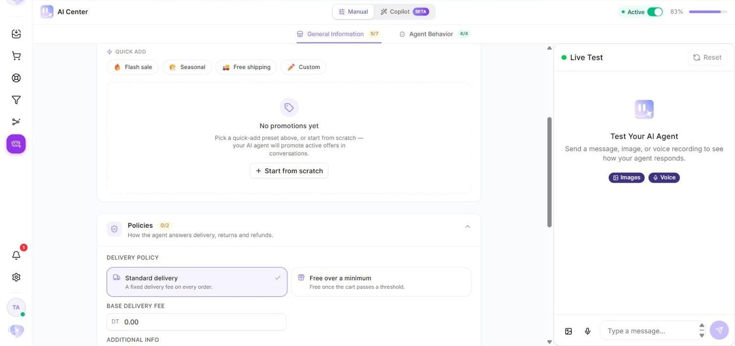 La section Policies : politique de livraison et politique de retour.